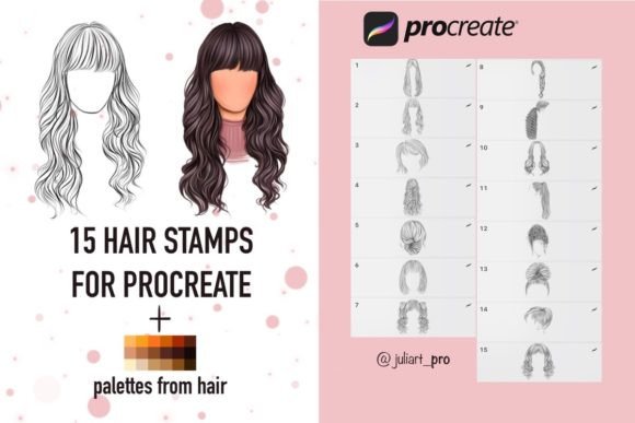 Download &nbsp;Hair Stamps for Procreate + Palettes - Hair stamp Collection